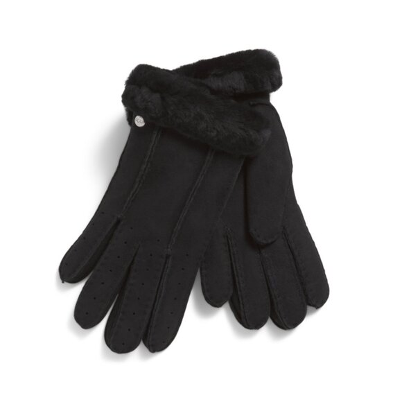 UGG Black Shearling Sheepskin Classic Perforated Two Point Gloves - Picture 1 of 1